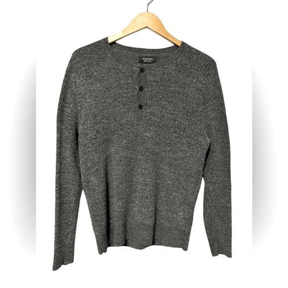 Nordstrom Men’s Shop Wool Blend  Sweater Men’s Size Medium Gray Henley crew neck - Picture 1 of 4